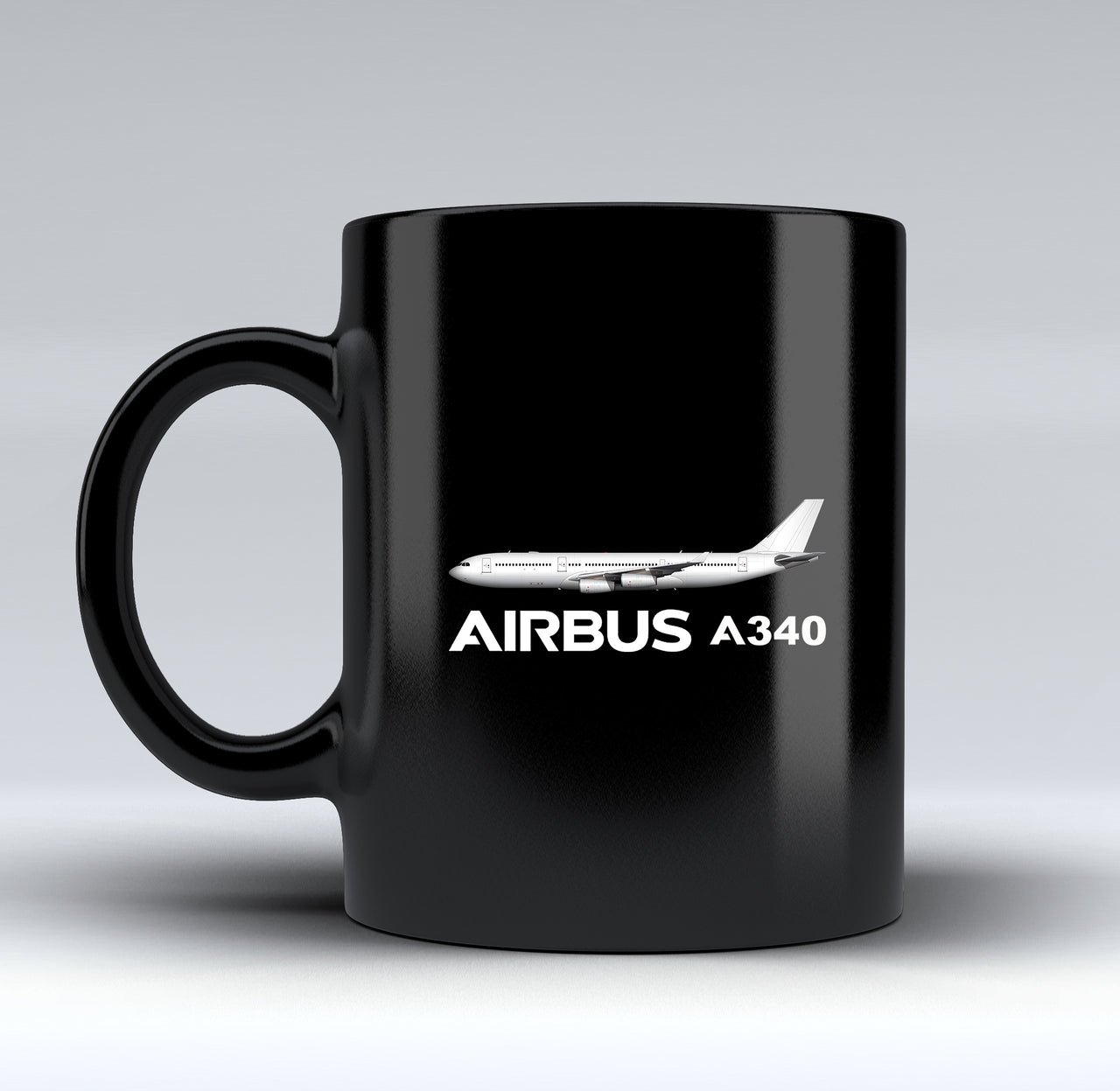 The Airbus A340 Designed Black Mugs