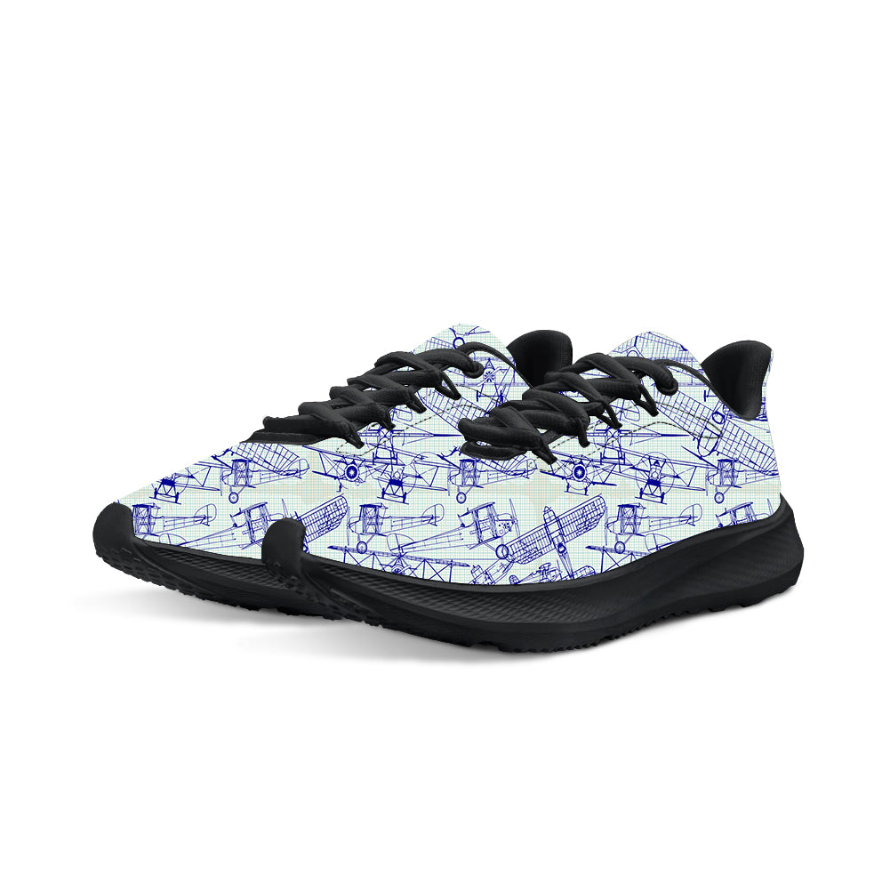 Amazing Drawings of Old Aircrafts Designed Breathable Sport Shoes