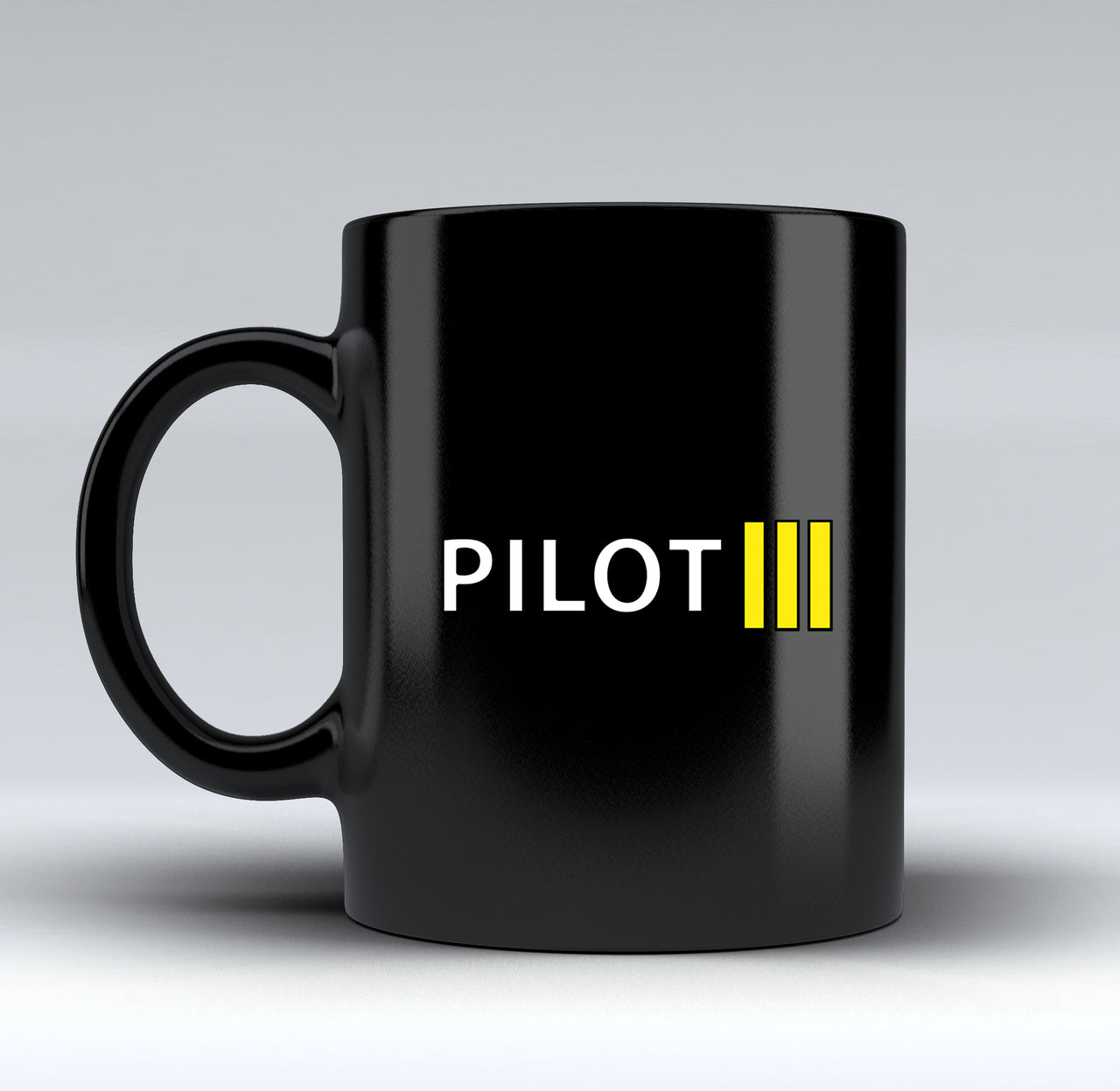 Pilot & Stripes (3 Lines) Designed Black Mugs