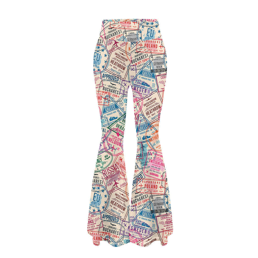 Passport Stamps 2 Designed Women Yoga Flared Pants