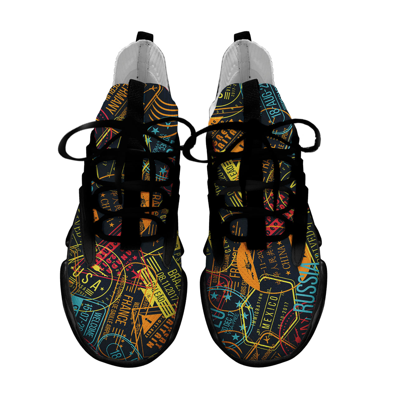 Dark Coloured Passport Stamps Designed Fashion Running Shoes