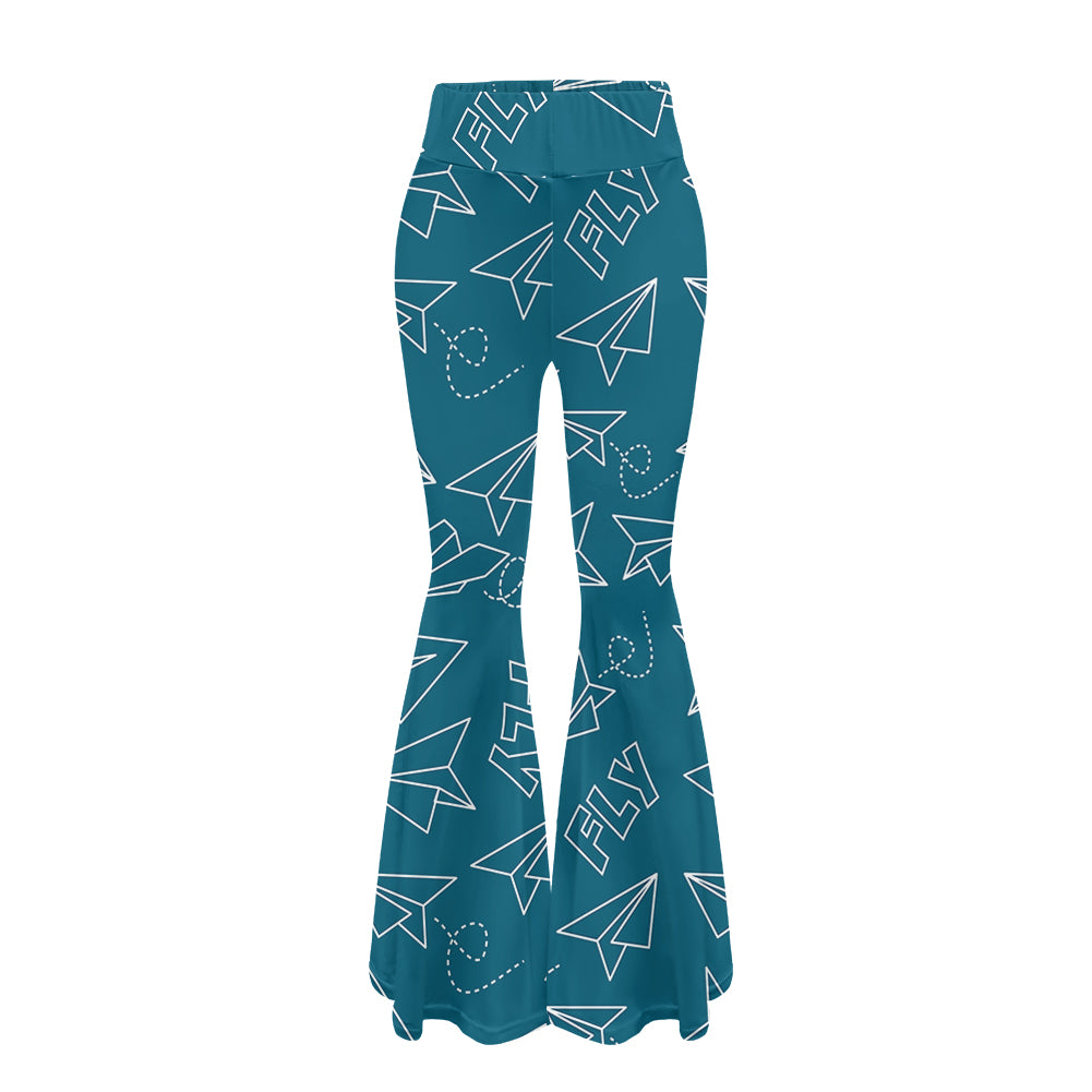 Paper Airplane & Fly Green 2 Designed Women Yoga Flared Pants