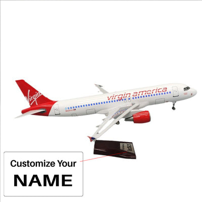 Side view of Airbus A320neo Virgin America Airplane Model (47CM) aviation LED model airplane in diecast metal with LED lighti.