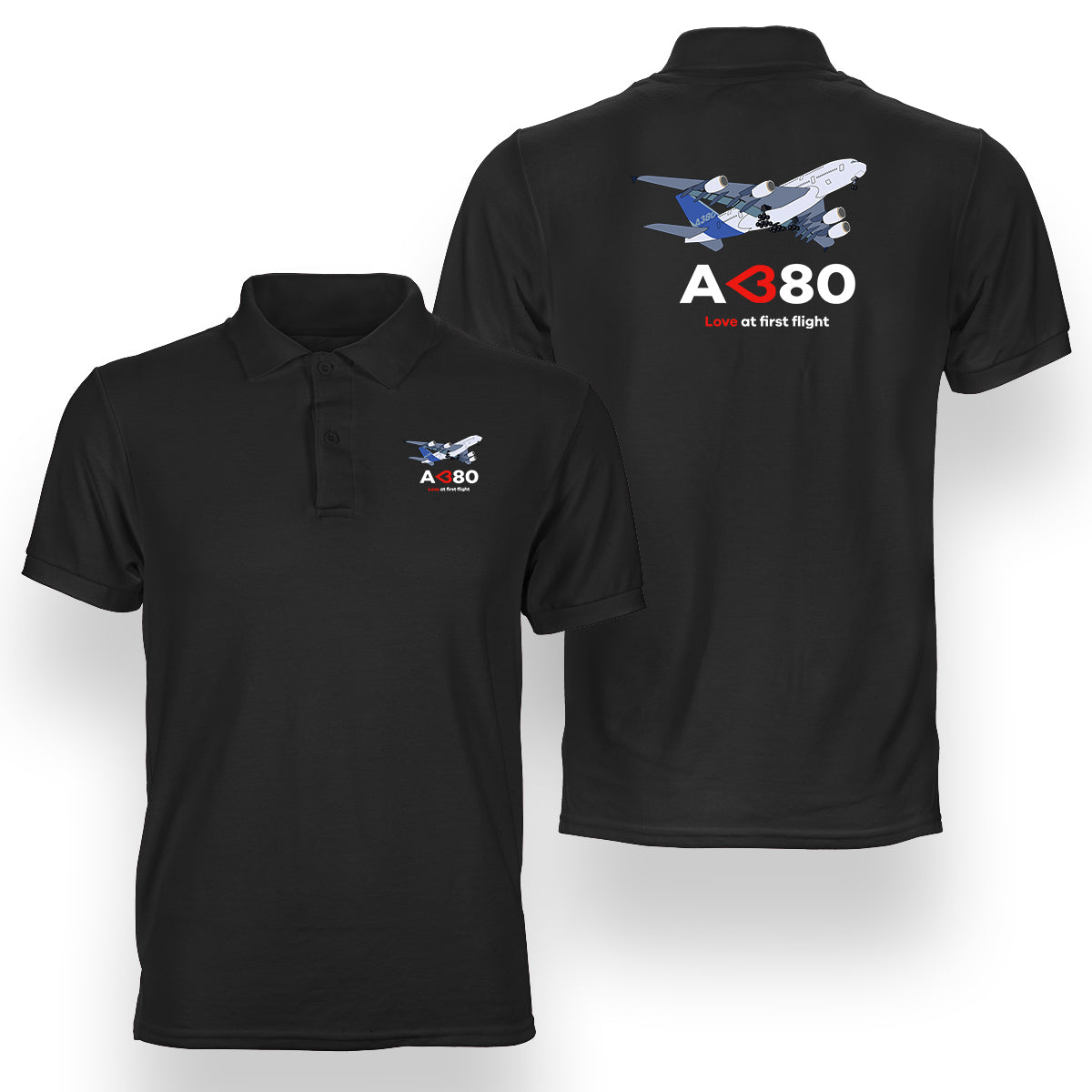 Airbus A380 Love at first flight Designed Double Side Polo T-Shirts