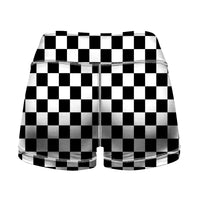 Thumbnail for Black & White Boxes Designed Women Yoga Shorts Pants