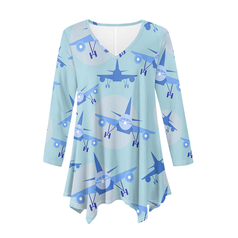 Super Funny Airplanes 2 Designed Women Lrregular V-neck Skirts