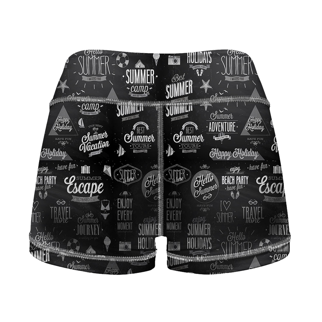 Black & White Super Travel Icons Designed Women Yoga Shorts Pants