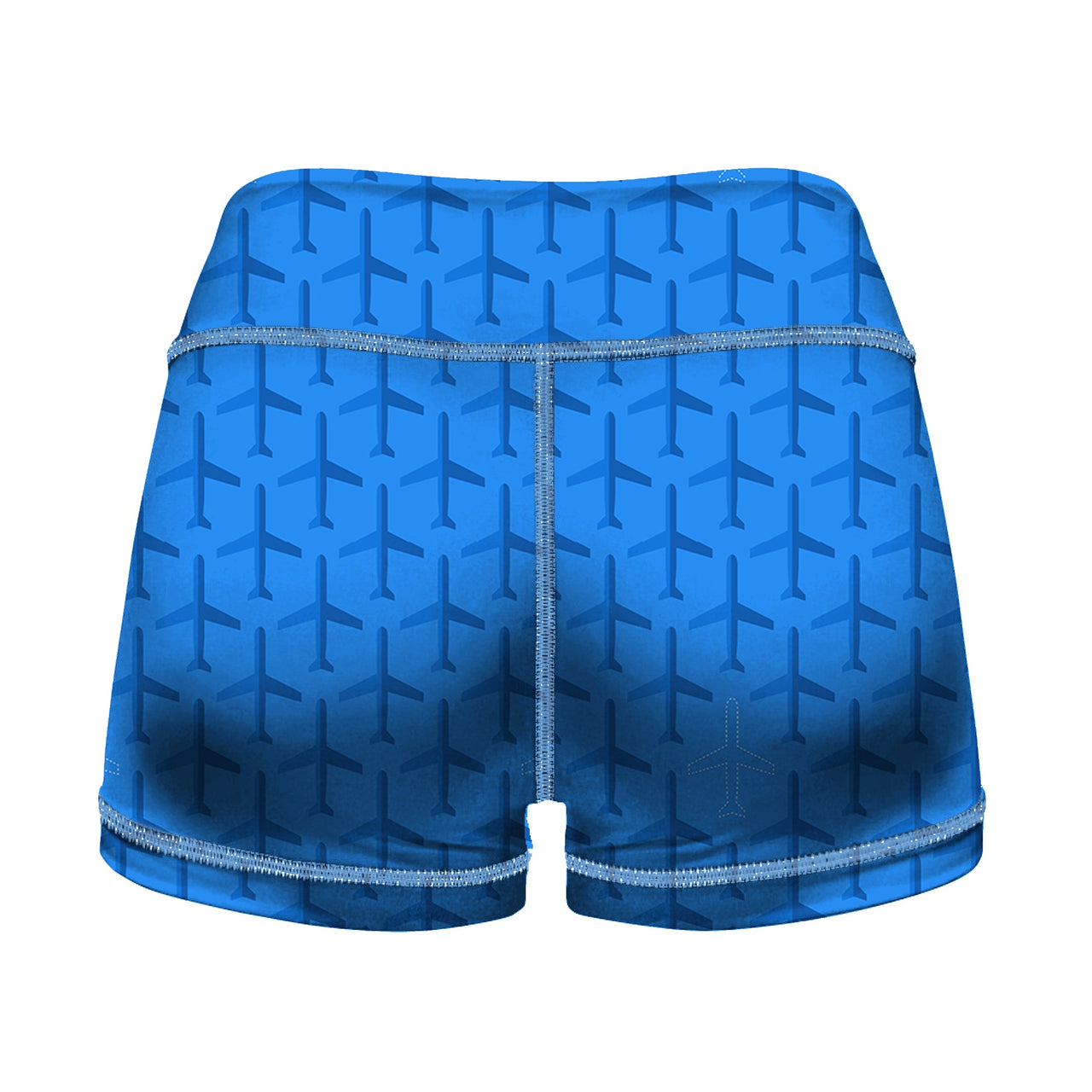 Blue Seamless Airplanes Designed Women Yoga Shorts Pants