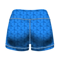 Thumbnail for Blue Seamless Airplanes Designed Women Yoga Shorts Pants