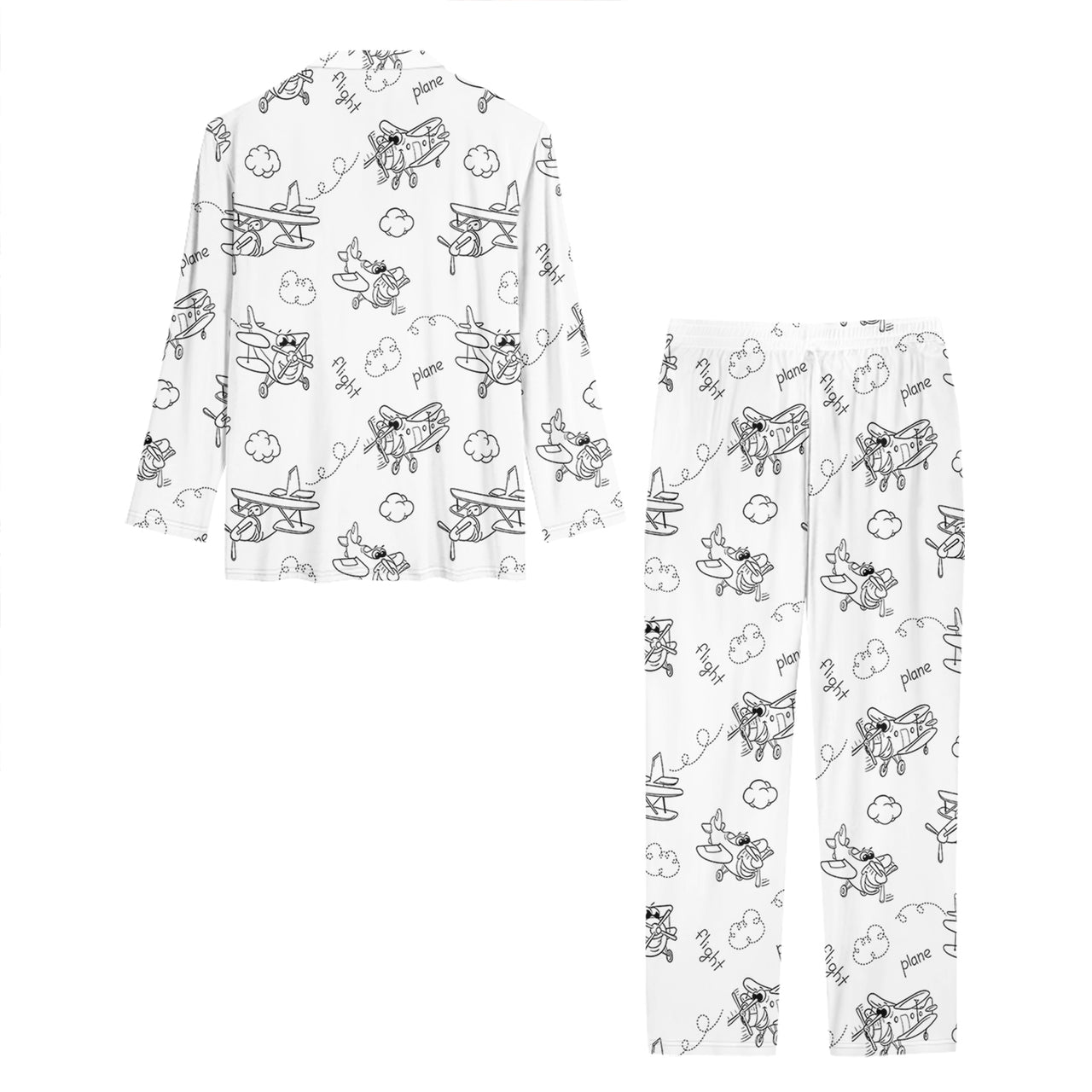 Cartoon Planes Designed Women Button Pajamas