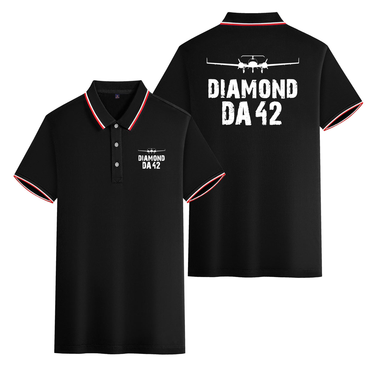 Diamond DA42 & Plane Designed Stylish Polo T-Shirts (Double-Side)