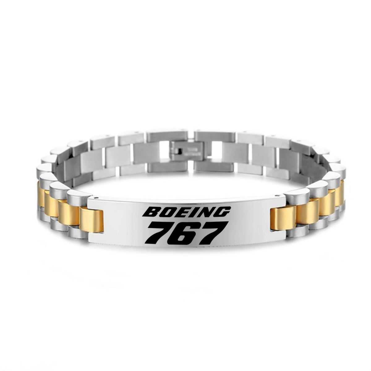 Boeing 767 & Text Designed Stainless Steel Chain Bracelets