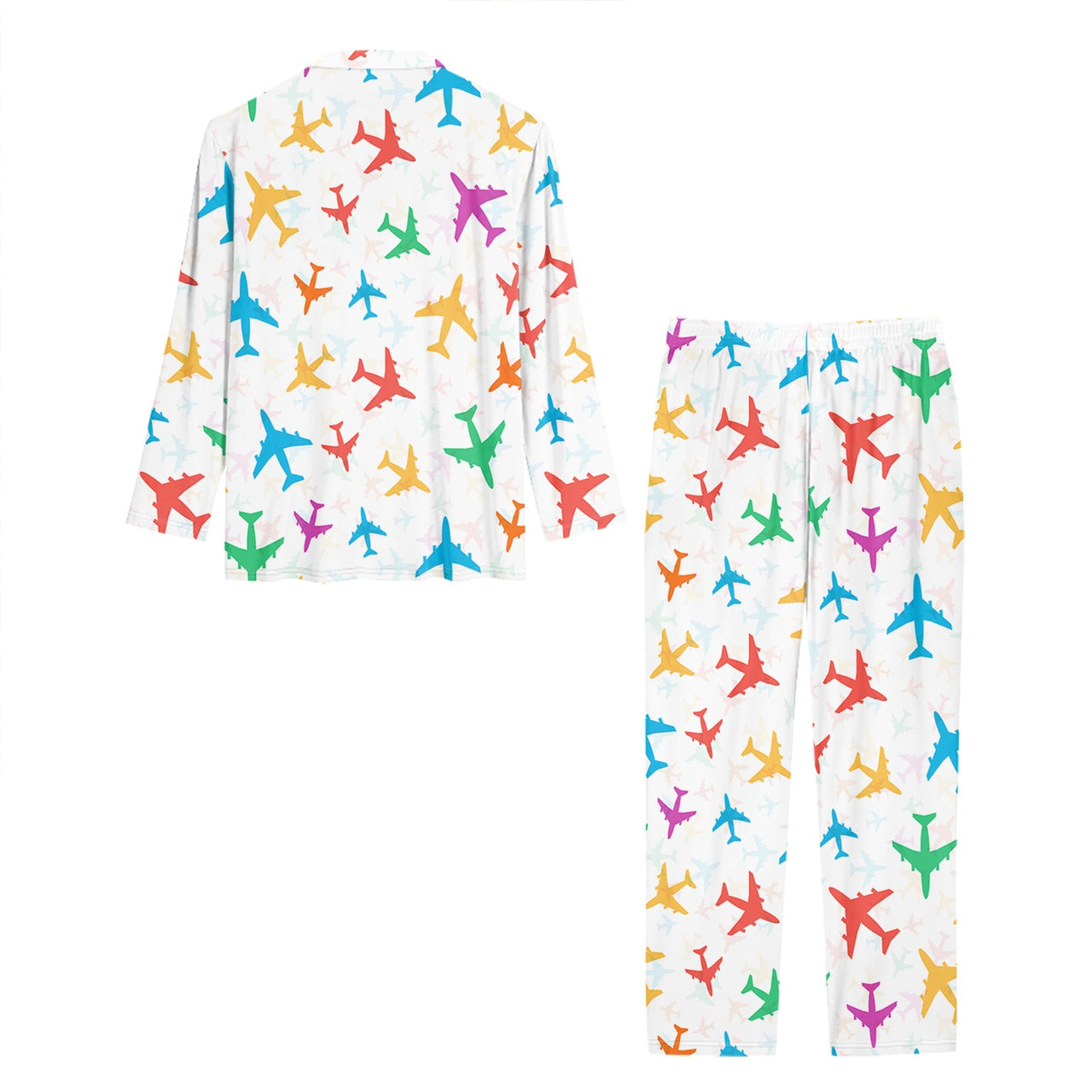 Cheerful Seamless Airplanes Designed Women Button Pajamas