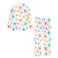 Thumbnail for Cheerful Seamless Airplanes Designed Women Button Pajamas