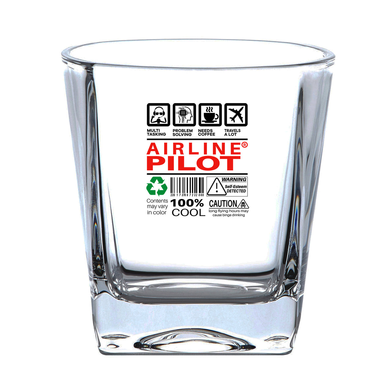 Airline Pilot Label Designed Whiskey Glass