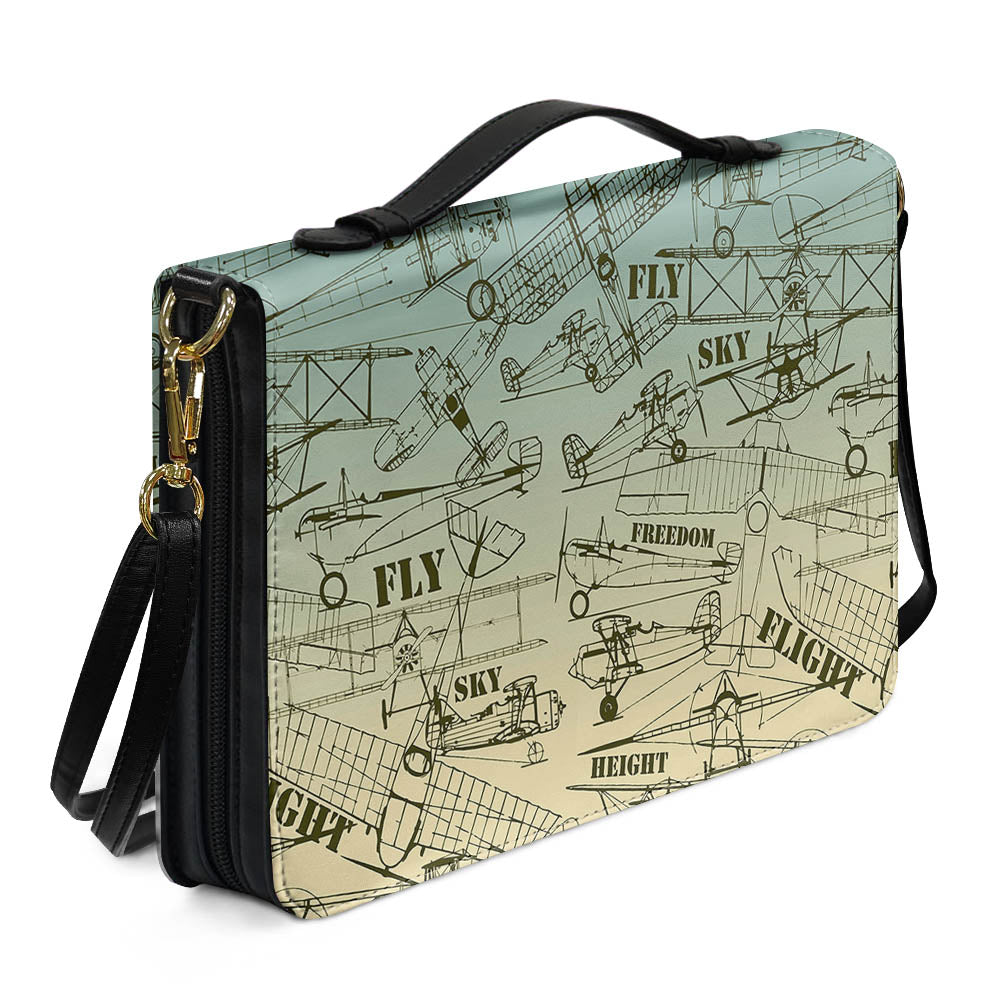 Retro Airplanes & Text 2 Designed PU Accessories Bags Strap Style
