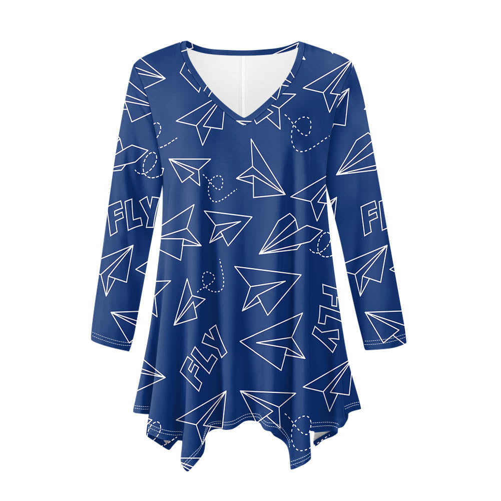 Paper Airplane & Fly (Blue) 2 Designed Women Lrregular V-neck Skirts