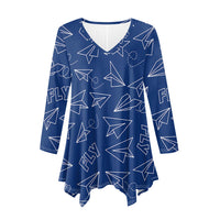 Thumbnail for Paper Airplane & Fly (Blue) 2 Designed Women Lrregular V-neck Skirts