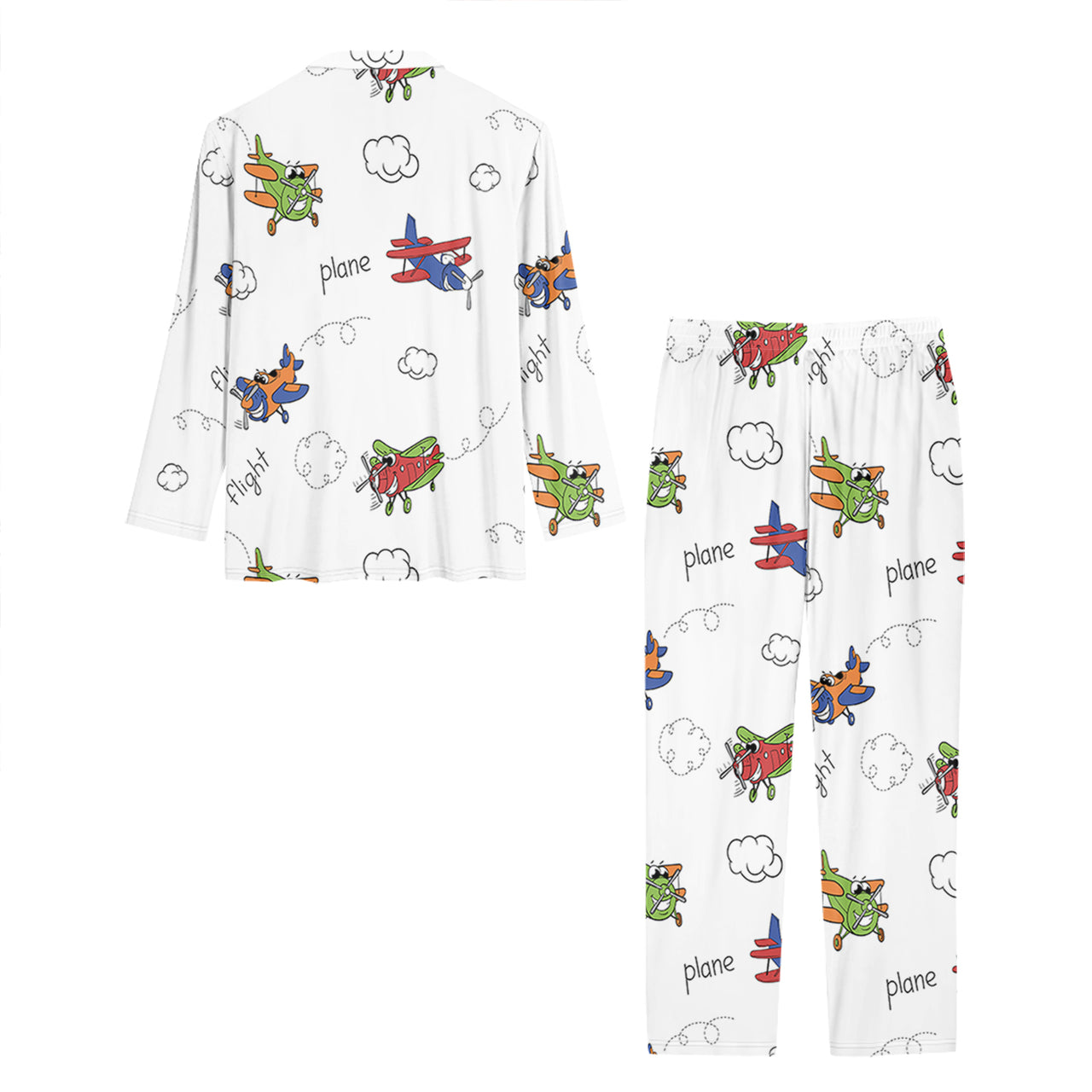 Colorful Cartoon Planes Designed Women Button Pajamas