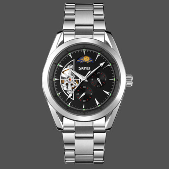 Fully Automatic Mechanical Moon Phase Hollow Bottom Waterproof Watch