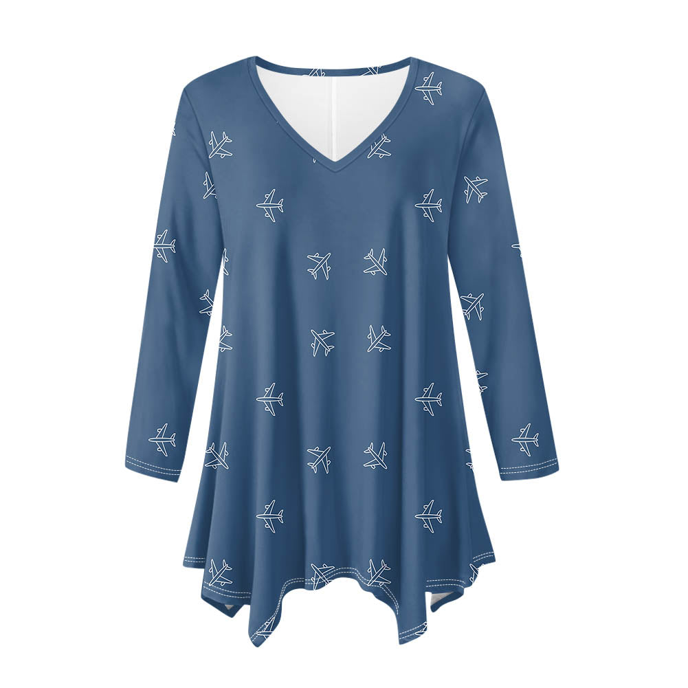 Nice Airplanes (Blue) 2 Designed Women Lrregular V-neck Skirts