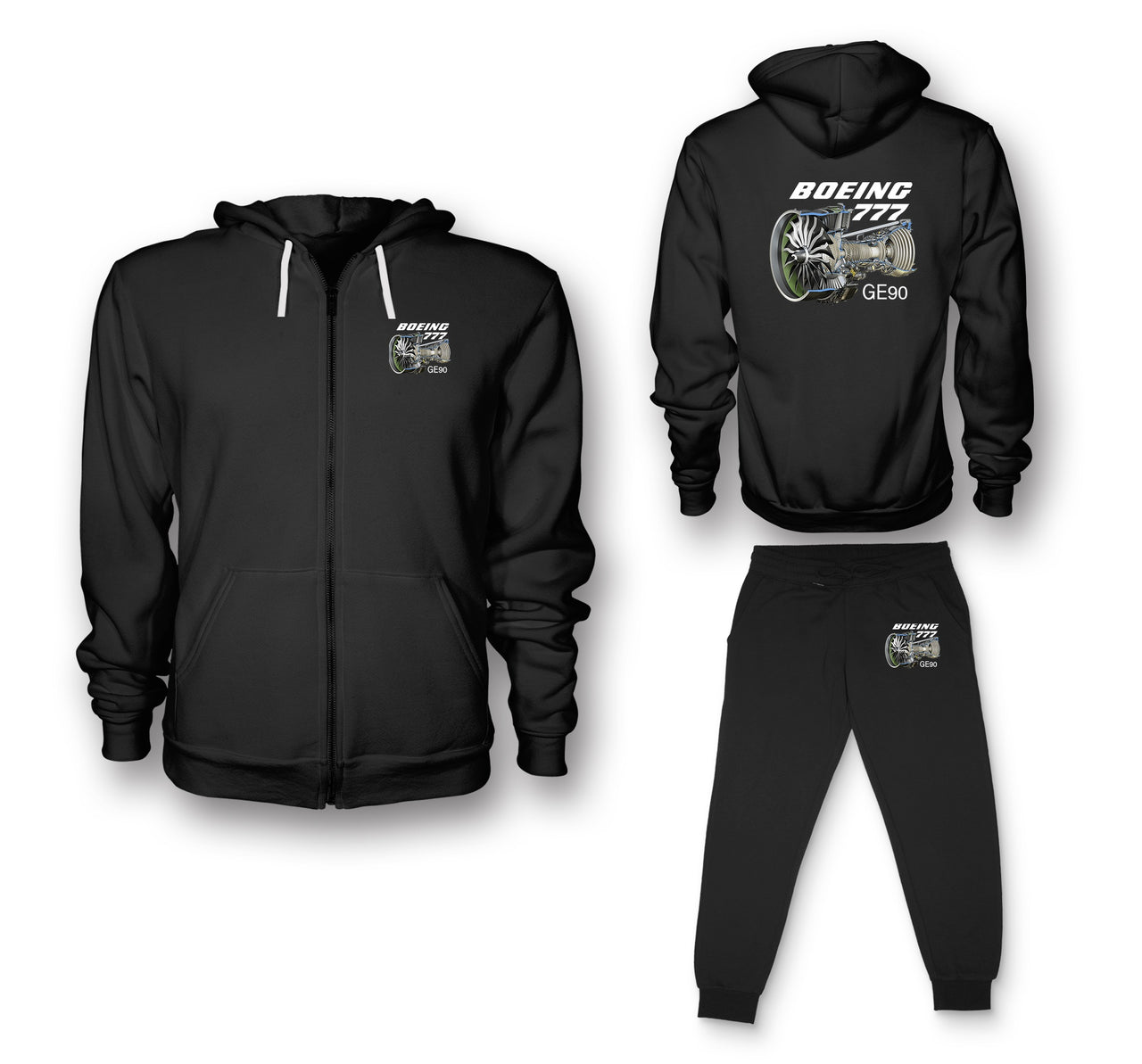 Boeing 777 & GE90 Engine Designed Zipped Hoodies & Sweatpants Set