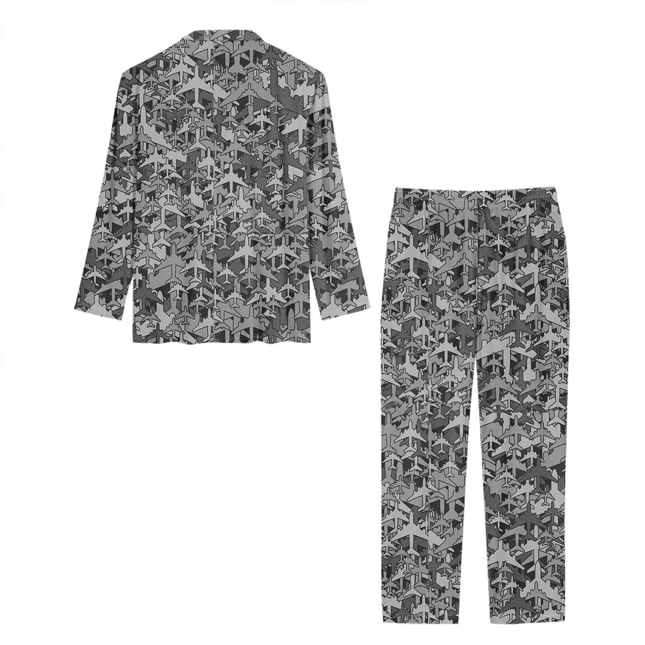 Dark Coloured Airplanes Designed Women Button Pajamas