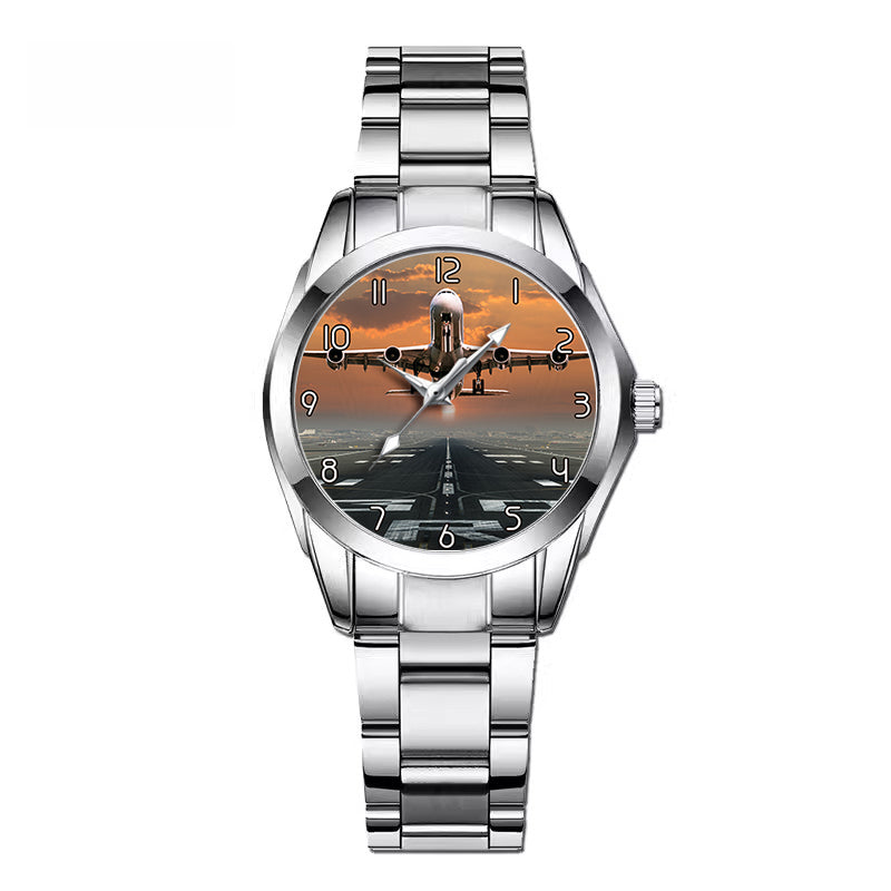 Aircraft Departing from RW30 Designed Stainless Steel Band Watches