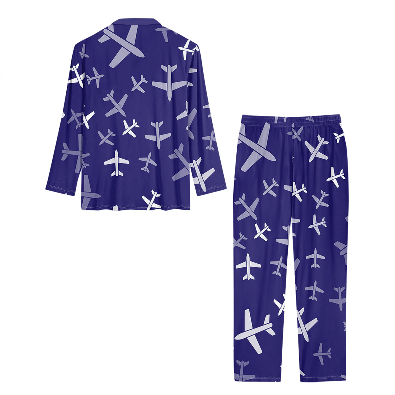 Different Sizes Seamless Airplanes Designed Women Button Pajamas