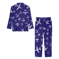 Thumbnail for Different Sizes Seamless Airplanes Designed Women Button Pajamas