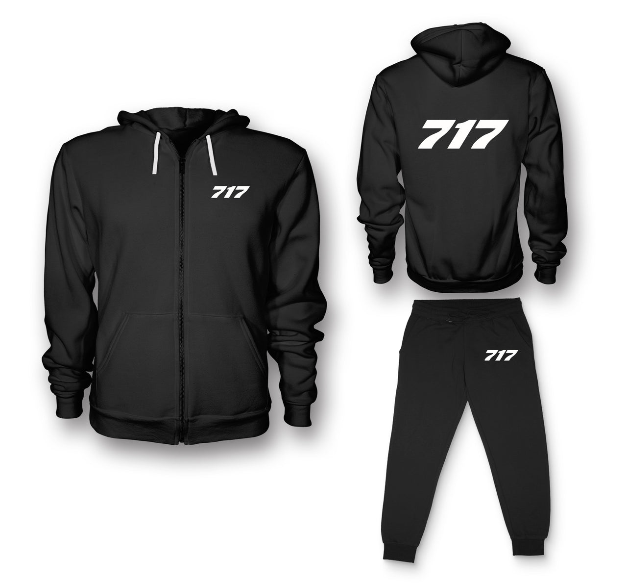 717 Flat Text Designed Zipped Hoodies & Sweatpants Set
