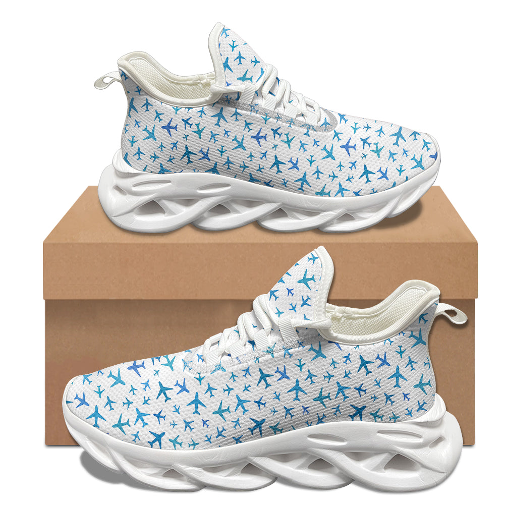 Many Airplanes White Designed Sports Running Jogging Shoes