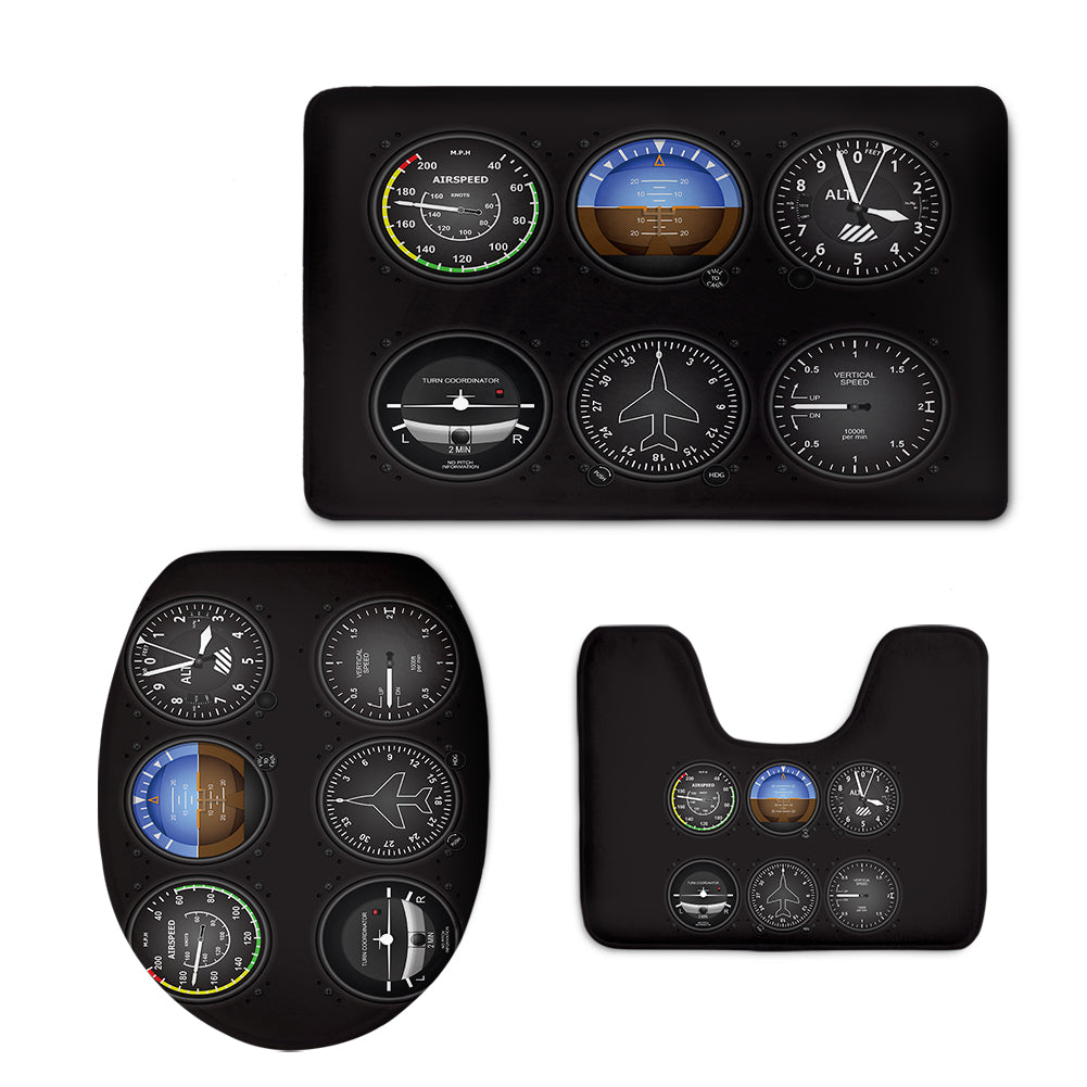 Airplane Instruments Designed Toilet Seat Cover Three-piece Set