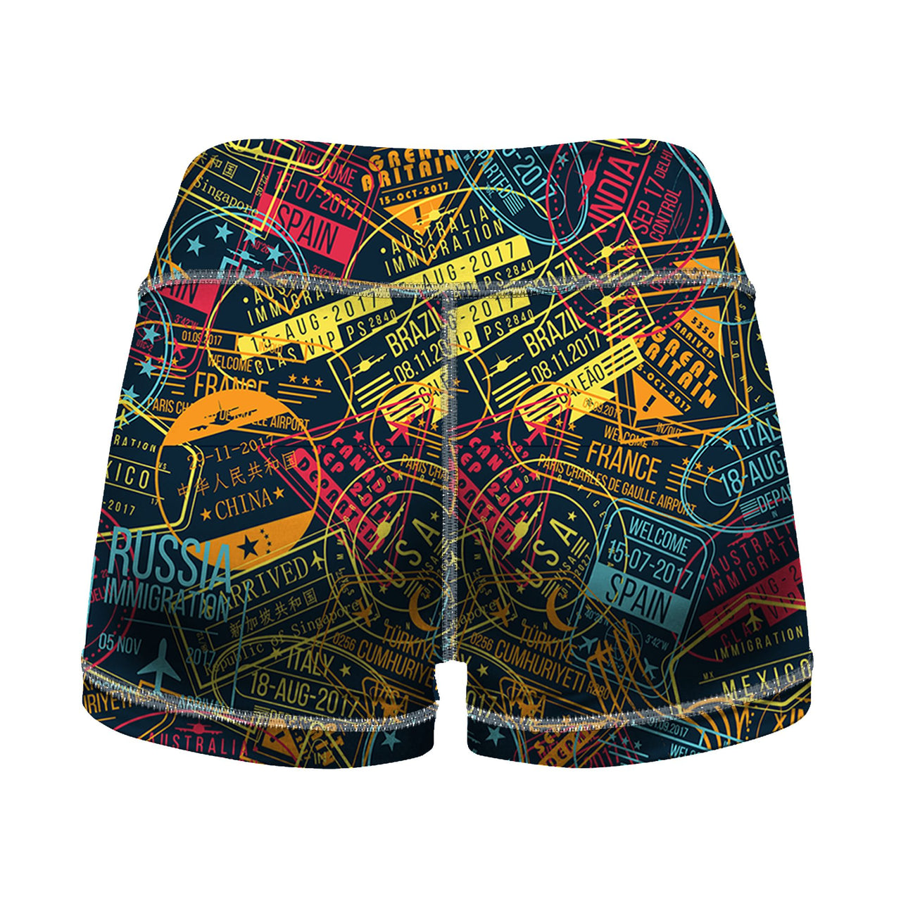 Dark Coloured Passport Stamps Designed Women Yoga Shorts Pants