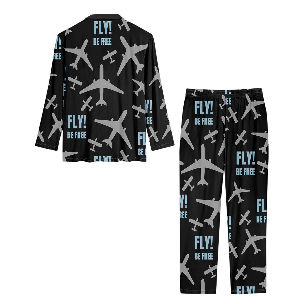 Fly Be Free Black Designed Women Button Pajamas