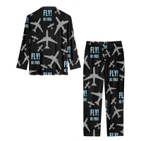 Thumbnail for Fly Be Free Black Designed Women Button Pajamas