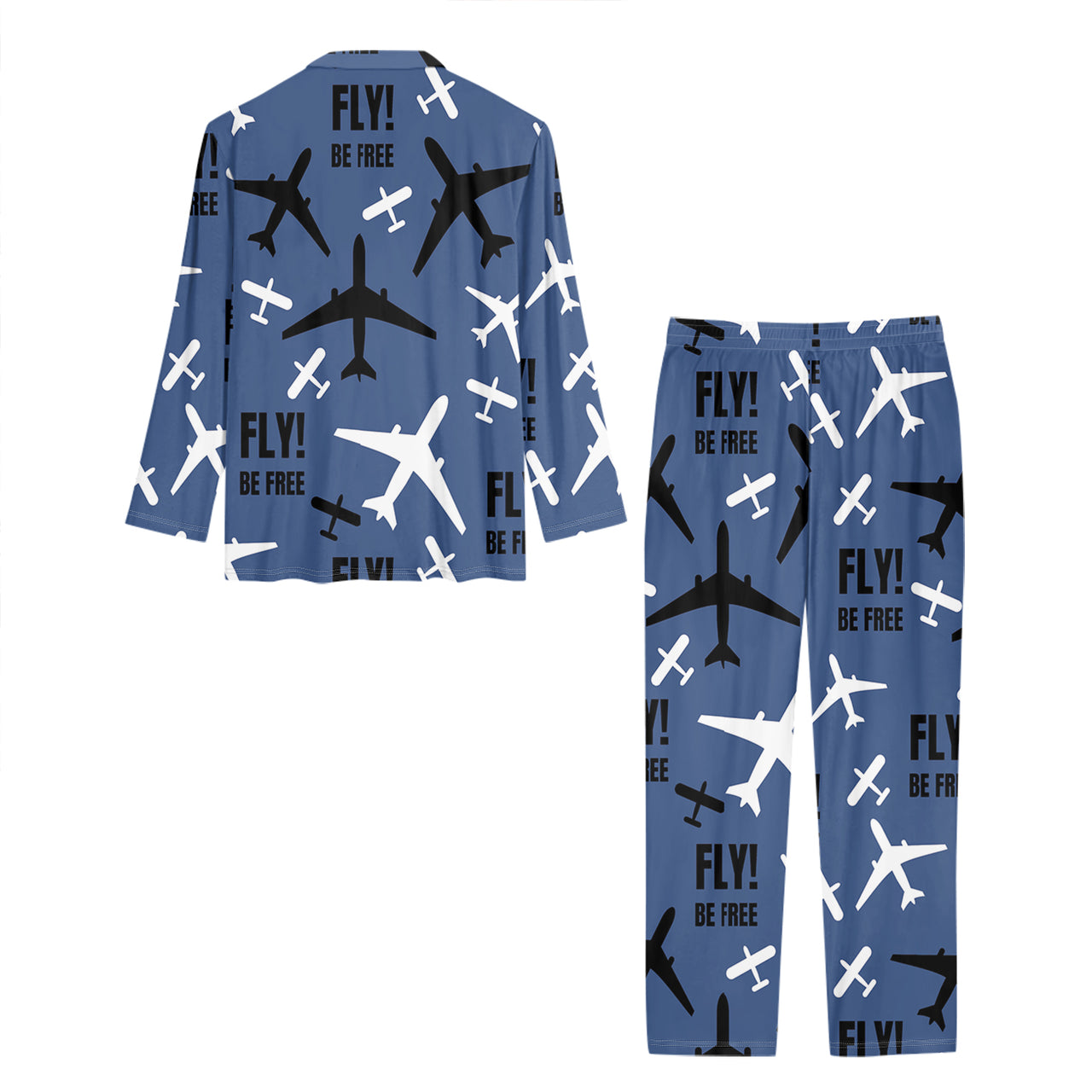 Fly Be Free Blue Designed Women Button Pajamas