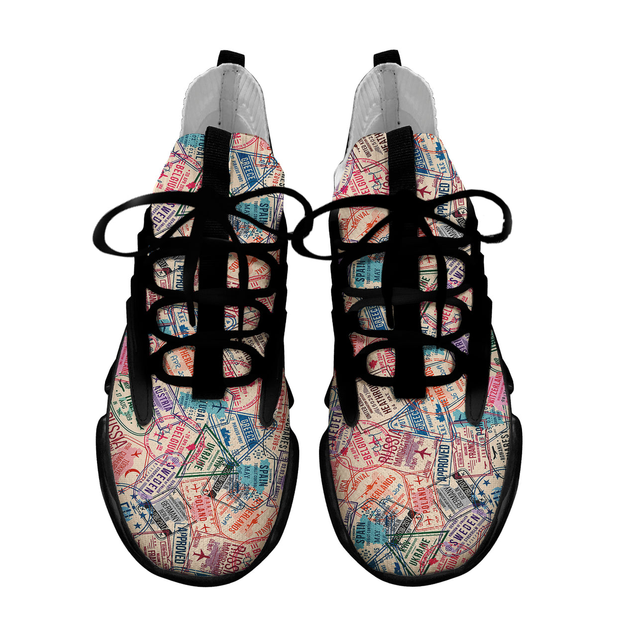 Passport Stamps Designed Fashion Running Shoes