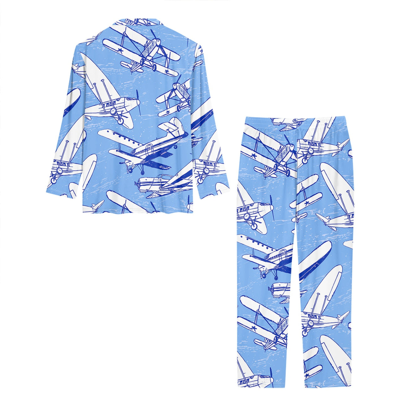 Retro & Vintage Airplanes Designed Women Button Pajamas