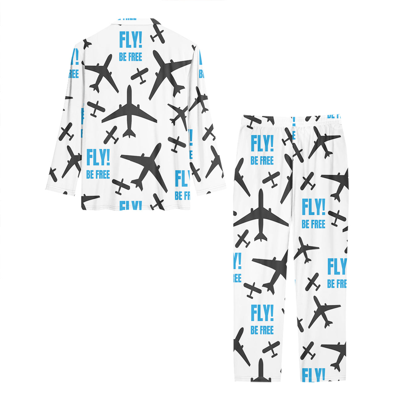 Fly Be Free White Designed Women Button Pajamas