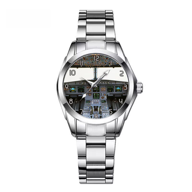 Airbus A320 Cockpit (Wide) Designed Stainless Steel Band Watches