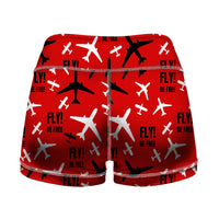 Thumbnail for Fly Be Free Red Designed Women Yoga Shorts Pants