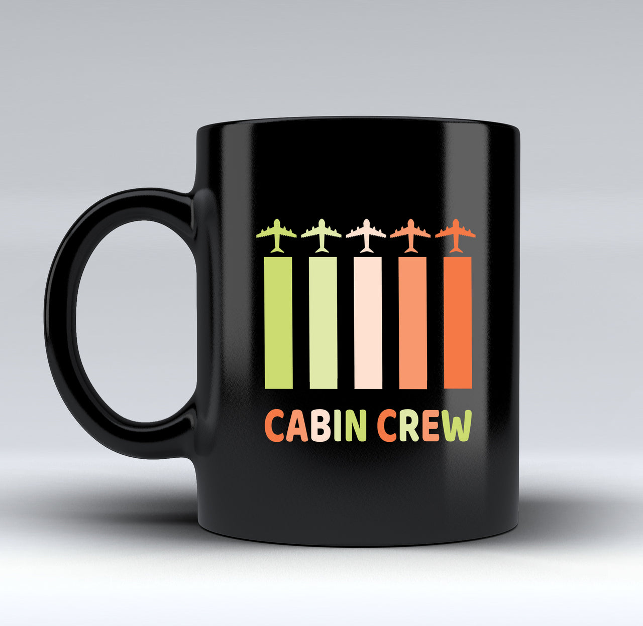 Colourful Cabin Crew Designed Black Mugs