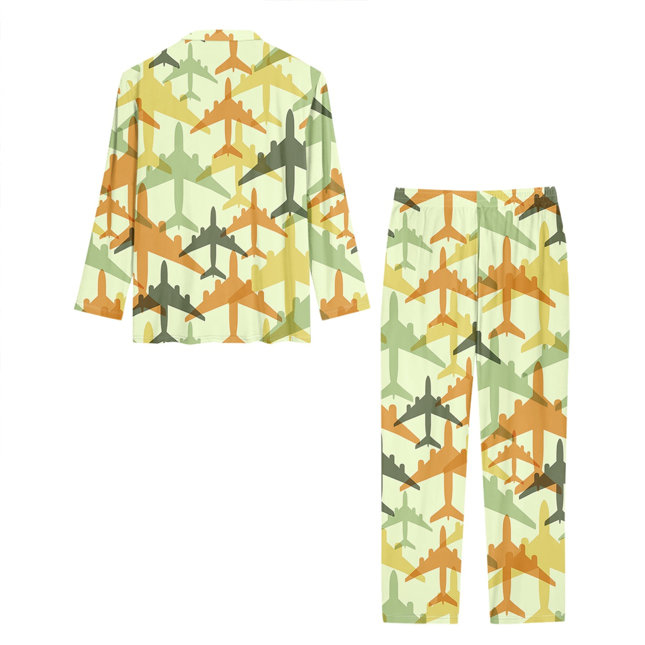 Seamless Colourful Airplanes Designed Women Button Pajamas