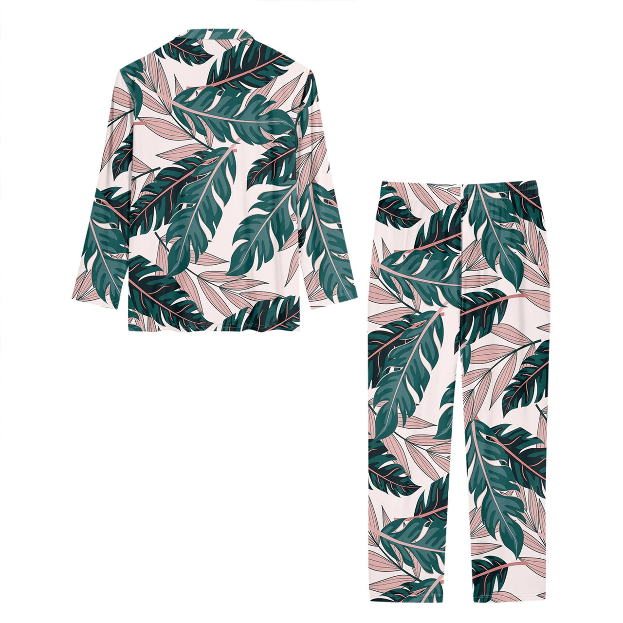 Seamless Palm Leafs Designed Women Button Pajamas