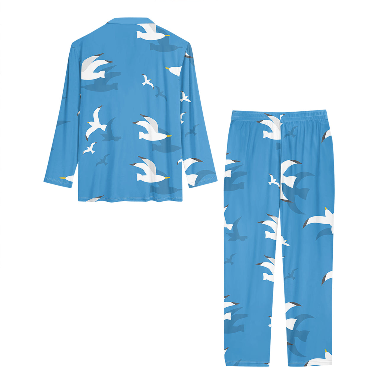 Seamless Seagulls Designed Women Button Pajamas
