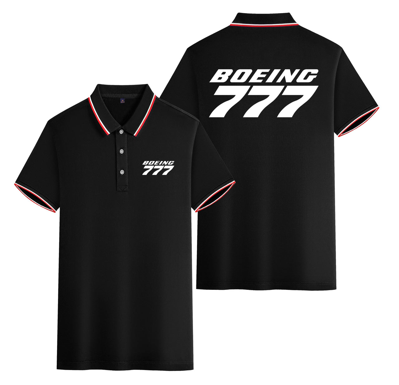 Boeing 777 & Text Designed Stylish Polo T-Shirts (Double-Side)