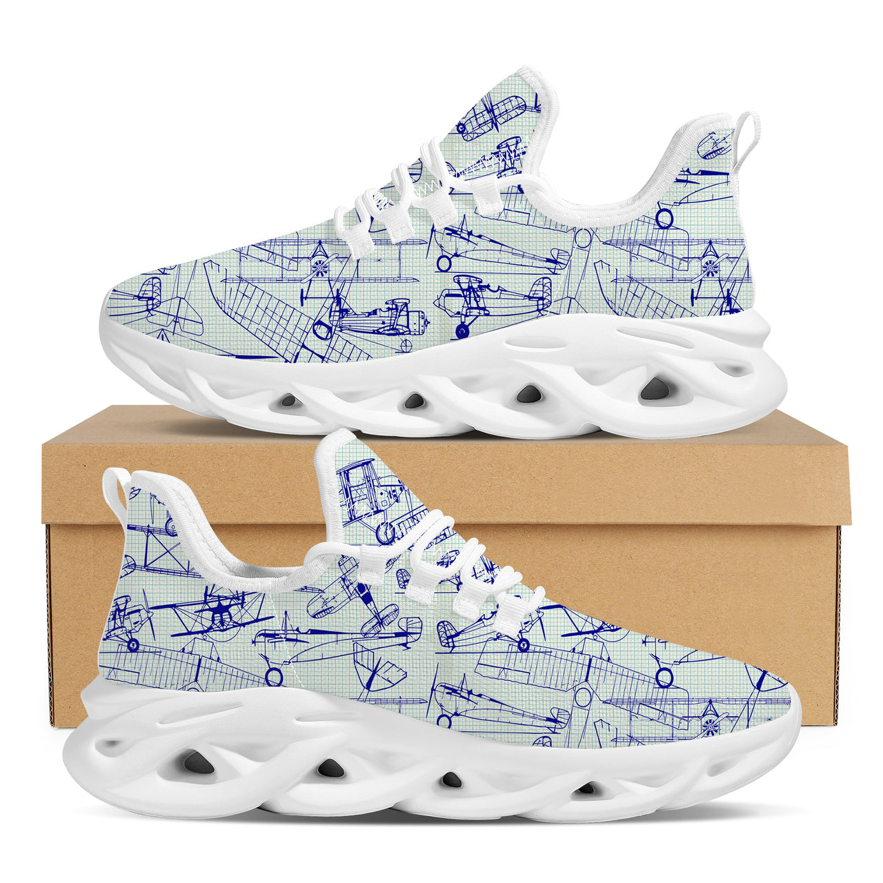 Amazing Drawings of Old Aircrafts Designed Sports Running Jogging Shoes