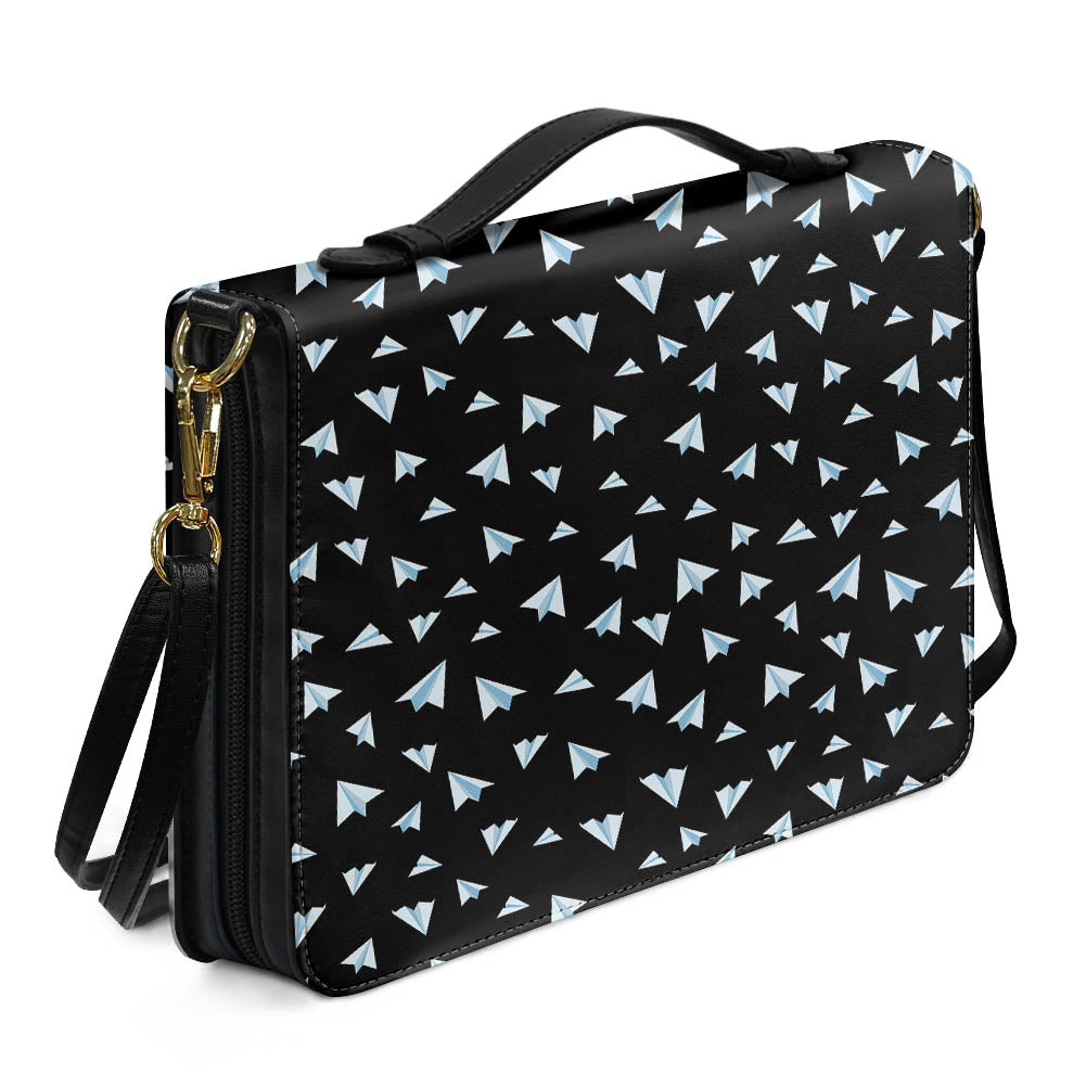 Paper Airplanes (Black) 2 Designed PU Accessories Bags Strap Style