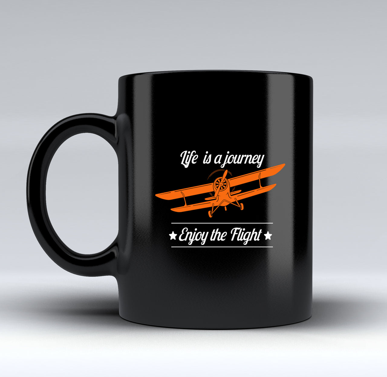 Life is a journey Enjoy the Flight Designed Black Mugs
